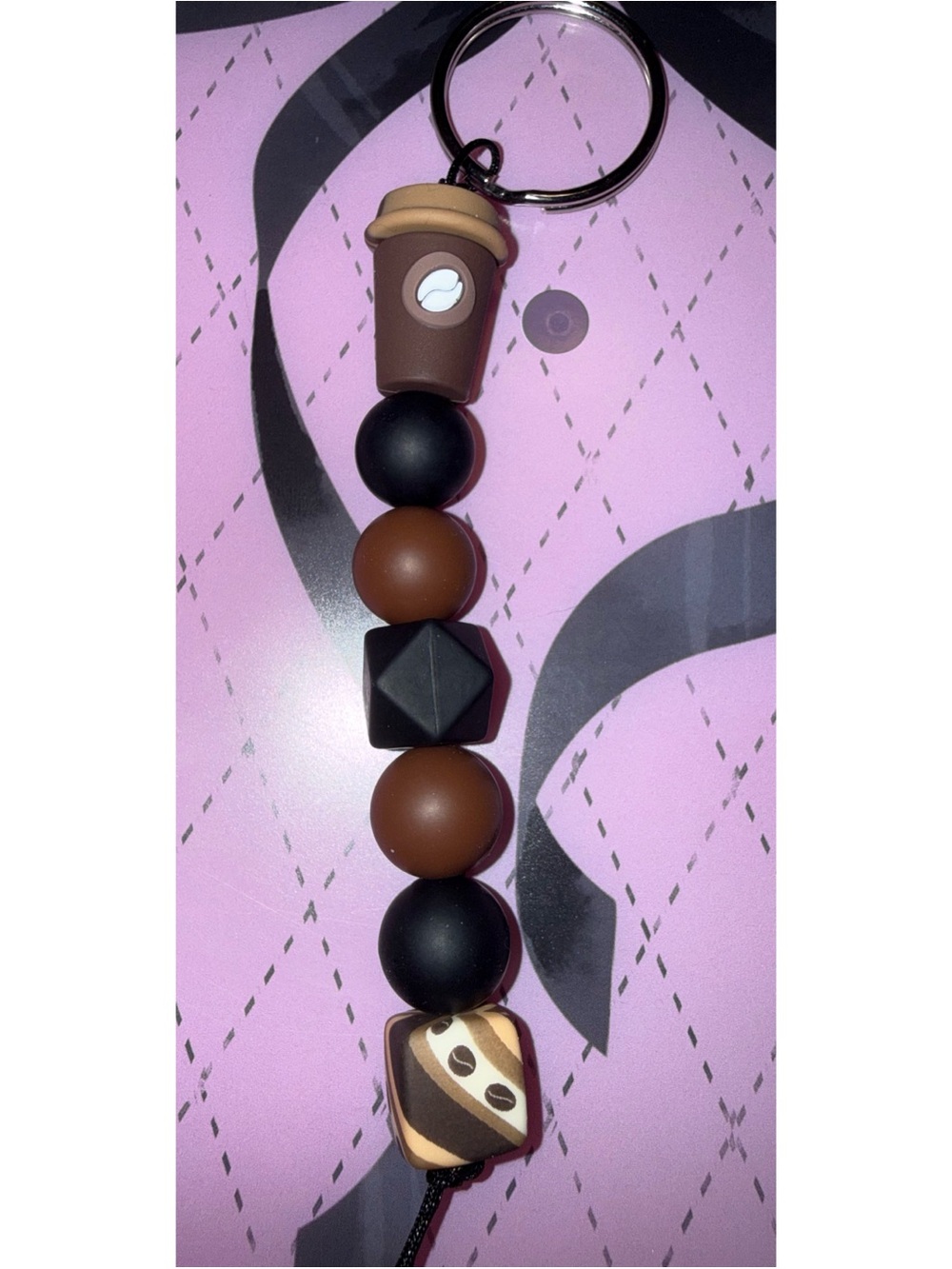 Coffee Bead Keychain - Brown & Black Silicone Charm
